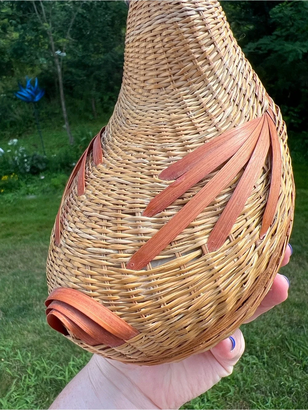 Vintage Chicken Rooster Woven Wicker Basket With Lid Farmhouse Country Cottage